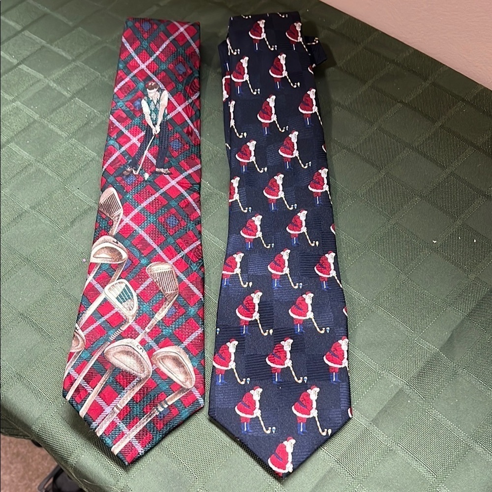 Festive Santa Silk Golf Themed Ties - Red and Blue